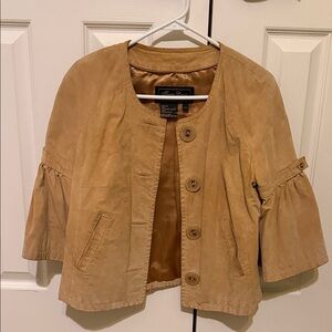 Terry Lewis Luxury Leather Button-Up Jacket with Ruffle Sleeves